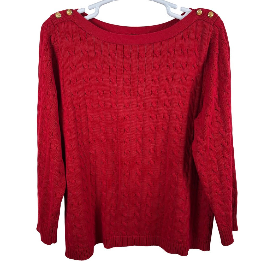 Lauren Ralph Lauren‎ Red Cable Knit Boat Neck Sweater Womens 3X Cotton Preppy